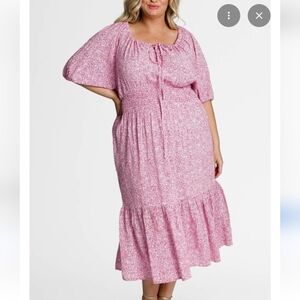 Dani Marie Chic Pink Patterned Midi Dress